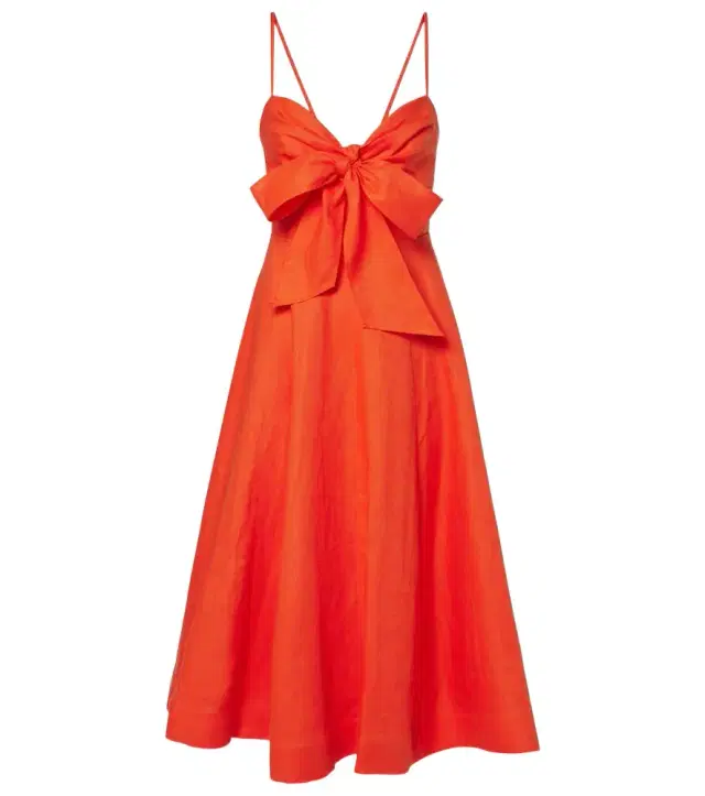Crush bow-detail linen midi dress