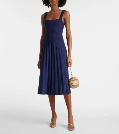 Staud Ellison pleated compact-knit midi dress | Thumbnail 3