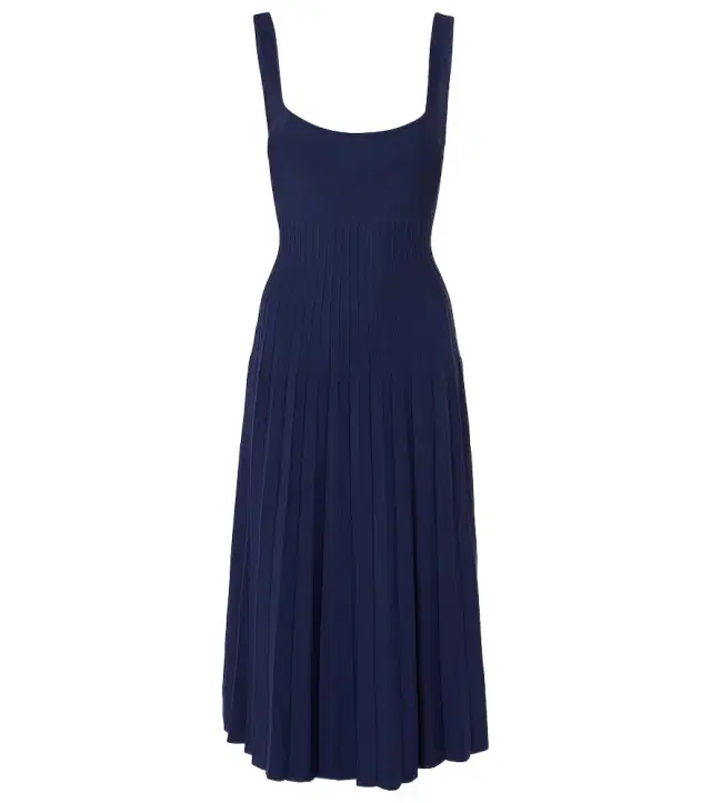Staud Ellison pleated compact-knit midi dress