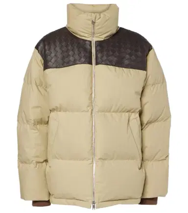 Bottega Veneta Intrecciato leather-trimmed down jacket | Thumbnail 1 Bottega Veneta Intrecciato leather-trimmed down jacket | Thumbnail 1
