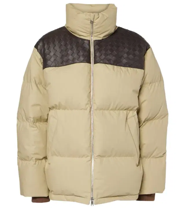 Intrecciato leather-trimmed down jacket