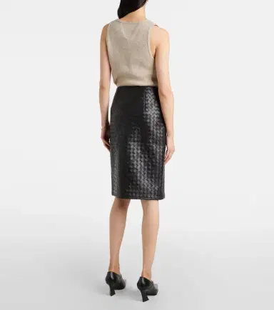 Bottega Veneta Intrecciato leather midi skirt | Thumbnail 3