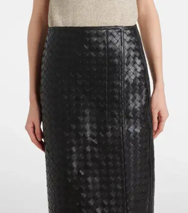 Bottega Veneta Intrecciato leather midi skirt | Thumbnail 4