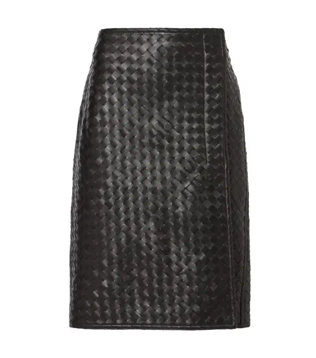 Intrecciato leather midi skirt