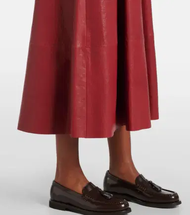 Brunello Cucinelli High-rise leather midi skirt | Thumbnail 2