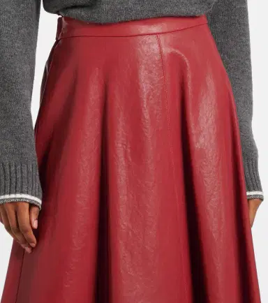 Brunello Cucinelli High-rise leather midi skirt | Thumbnail 3