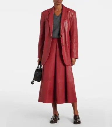Brunello Cucinelli High-rise leather midi skirt | Thumbnail 4