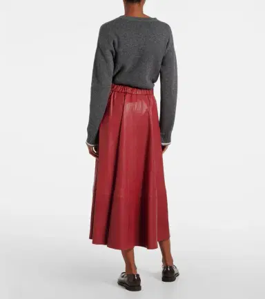 Brunello Cucinelli High-rise leather midi skirt | Thumbnail 5