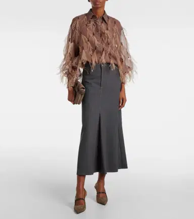Brunello Cucinelli Wool-blend midi skirt | Thumbnail 4