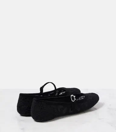 Gianvito Rossi MJ leather-trimmed lace ballet flats | Thumbnail 3