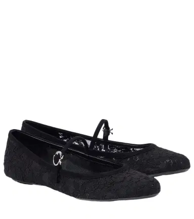 Gianvito Rossi MJ leather-trimmed lace ballet flats | Thumbnail 1