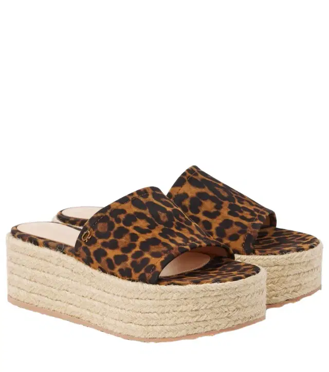 Gianvito Rossi Leopard-print suede espadrille slides
