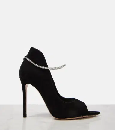 Gianvito Rossi Crystal-embellished suede peep-toe pumps | Thumbnail 3