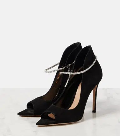 Gianvito Rossi Crystal-embellished suede peep-toe pumps | Thumbnail 4