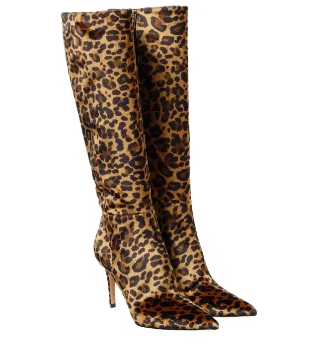 Gianvito Rossi 85 leopard-print velvet knee-high boots