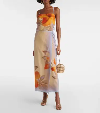 SIR Floral silk crêpe wrap skirt | Thumbnail 5