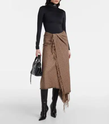 Balenciaga Houndstooth wool-blend wrap skirt | Thumbnail 2