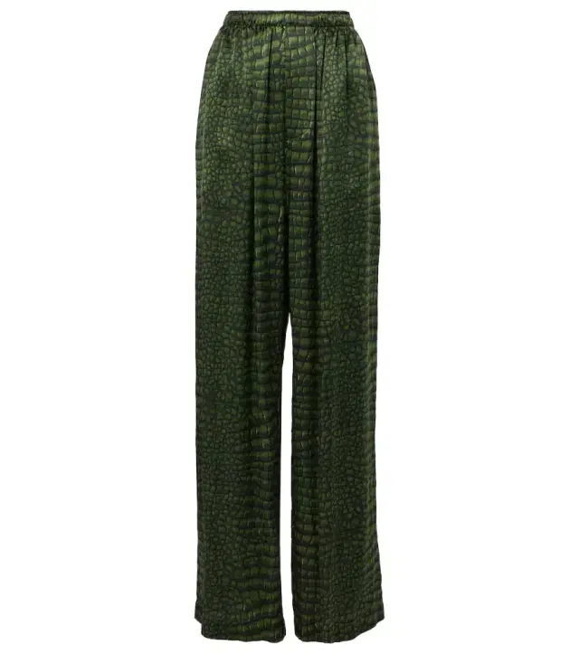 Printed silk satin wide-leg pants