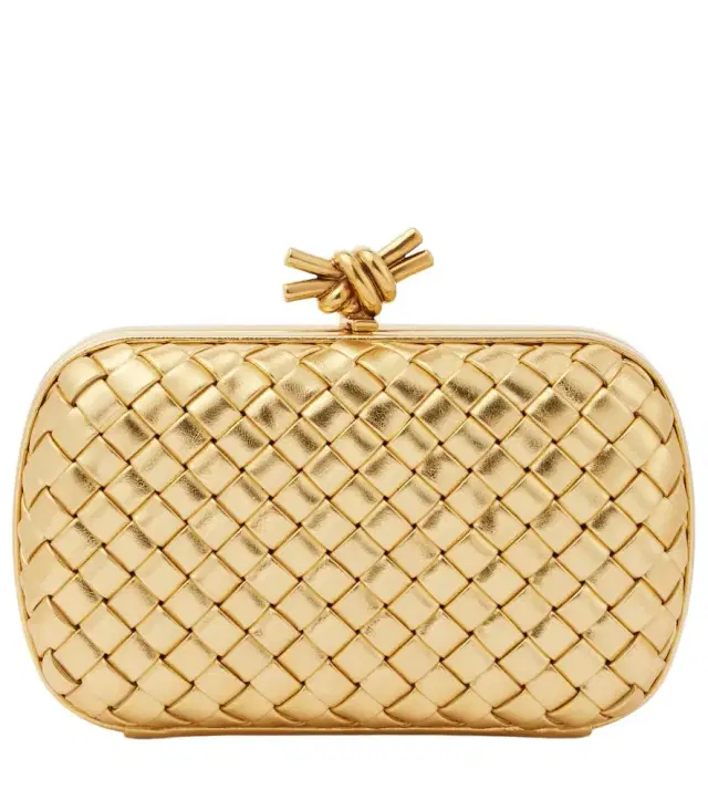 Bottega Veneta Knot Intreccio metallic leather clutch