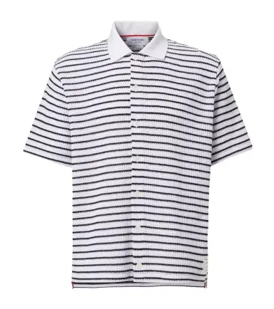 Thom Browne Striped waffle-knit cotton polo shirt | Thumbnail 1 Thom Browne Striped waffle-knit cotton polo shirt | Thumbnail 1