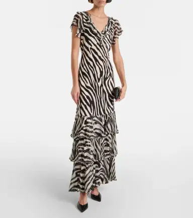 Rixo Amelle zebra-print ruffled silk maxi dress | Thumbnail 2
