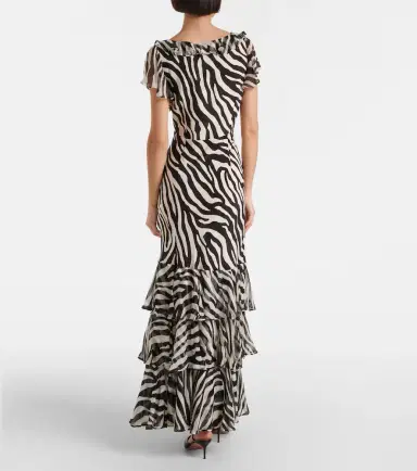 Rixo Amelle zebra-print ruffled silk maxi dress | Thumbnail 3