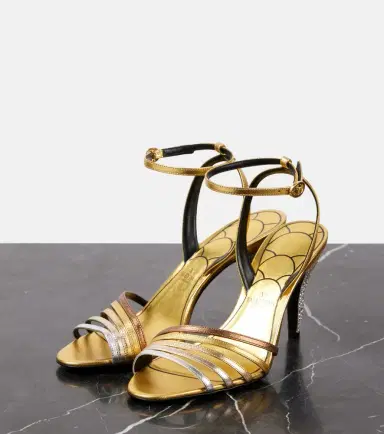 Valentino Garavani Ladycrush embellished metallic leather sandals | Thumbnail 2