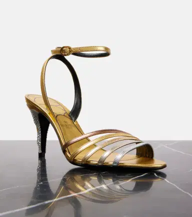 Valentino Garavani Ladycrush embellished metallic leather sandals | Thumbnail 3