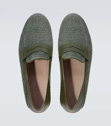 Manolo Blahnik Padstow leather-trimmed raffia loafers | Thumbnail 4