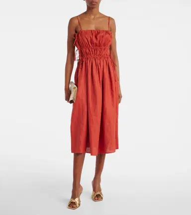 ASCENO Eze ruched linen midi dress | Thumbnail 2