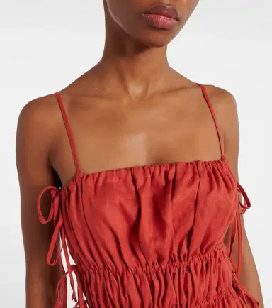 ASCENO Eze ruched linen midi dress | Thumbnail 3