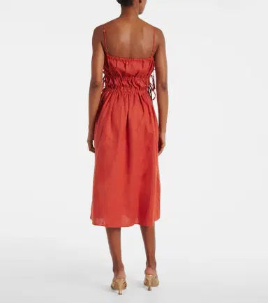 ASCENO Eze ruched linen midi dress | Thumbnail 5