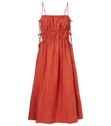 ASCENO Eze ruched linen midi dress | Thumbnail 1