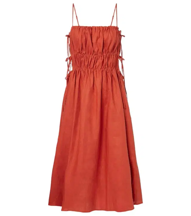 ASCENO Eze ruched linen midi dress