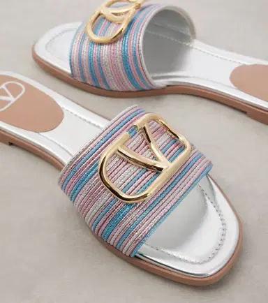 Valentino Garavani VLogo metallic leather slides | Thumbnail 2