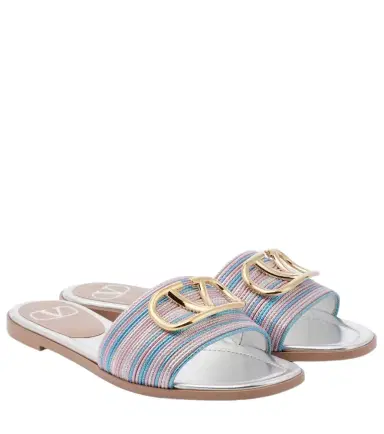 Valentino Garavani VLogo metallic leather slides | Thumbnail 1