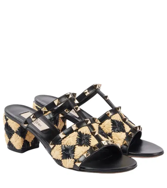 Valentino Garavani Rockstud 60 raffia-effect mules