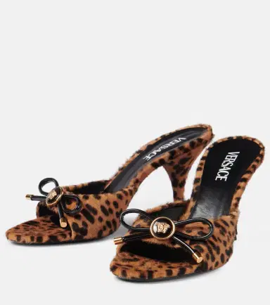 Versace Leopard Opera Bow 95 shearling mules | Thumbnail 5