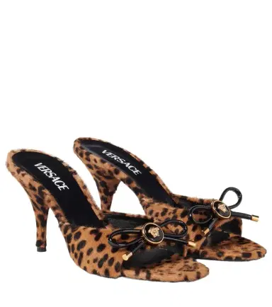 Versace Leopard Opera Bow 95 shearling mules | Thumbnail 1