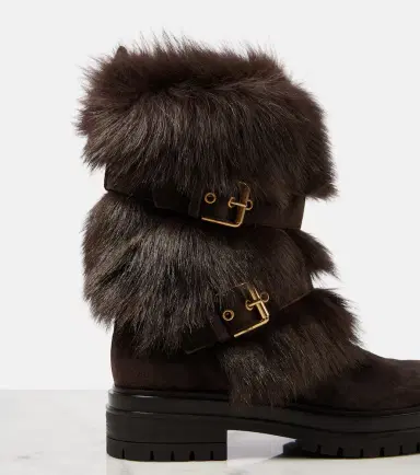 Gianvito Rossi Maverick shearling-trimmed suede biker boots | Thumbnail 3 Gianvito Rossi Maverick shearling-trimmed suede biker boots | Thumbnail 3