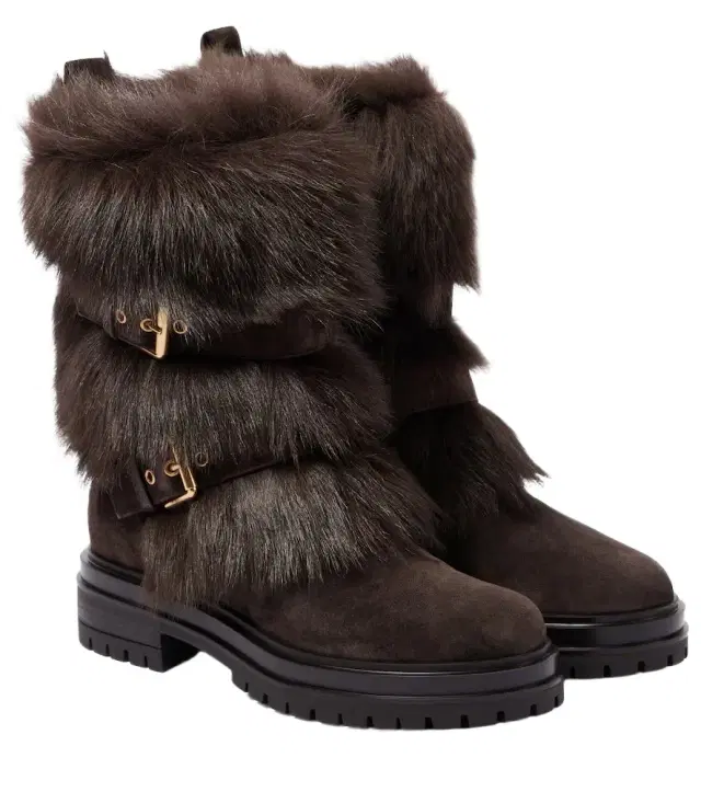 Gianvito Rossi Maverick shearling-trimmed suede biker boots