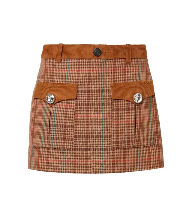 Area Checked wool-blend miniskirt