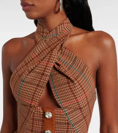 Area Checked halterneck wool-blend top | Thumbnail 2