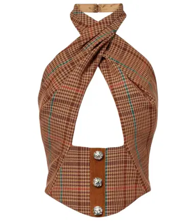 Area Checked halterneck wool-blend top | Thumbnail 1