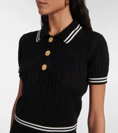 Alessandra Rich Cable-knit cropped cotton polo shirt | Thumbnail 4