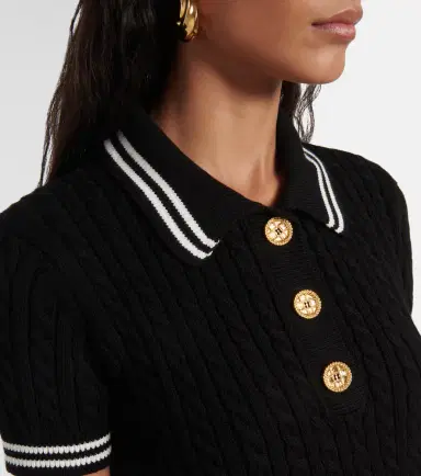 Alessandra Rich Cable-knit cropped cotton polo shirt | Thumbnail 5
