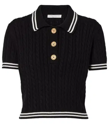 Alessandra Rich Cable-knit cropped cotton polo shirt | Thumbnail 1
