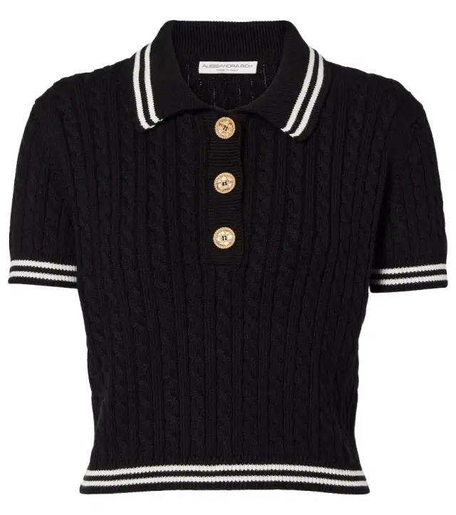 Alessandra Rich Cable-knit cropped cotton polo shirt