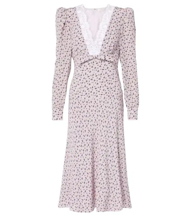 Alessandra Rich Floral lace-trimmed silk midi dress