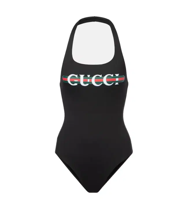 Web Stripe logo halterneck swimsuit